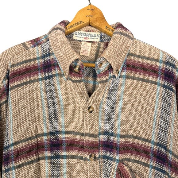 Vintage 90s Neutral Grunge Cotton Flannel Shirt Woven Plaid Button Up Cabincore - Picture 7 of 9